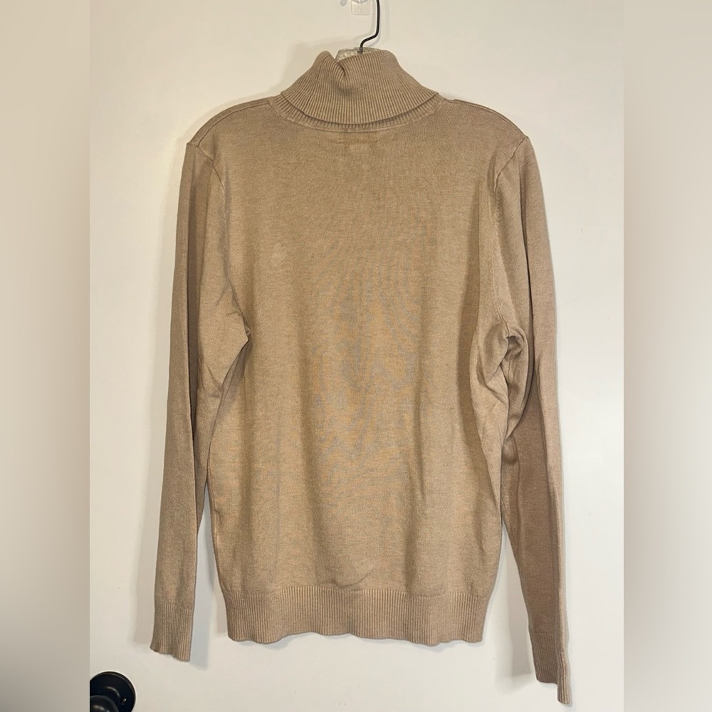 Calvin Klein Turtleneck Sweater Women’s Size Large Solid Beige Logo Classic Tan - Picture 2 of 11